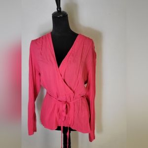 CHELSEA28 Women’s Size Large Blouse Top Shirt Wrap Tie Long Sleeve V neck